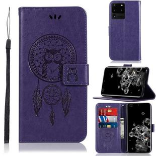 For Galaxy S20 Ultra Wind Chime Owl Embossing Pattern Horizontal Flip Leather Case with Holder & Card Slots & Wallet(Purple)