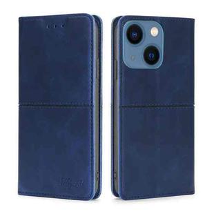 For iPhone 14 Plus Cow Texture Magnetic Leather Phone Case (Blue)