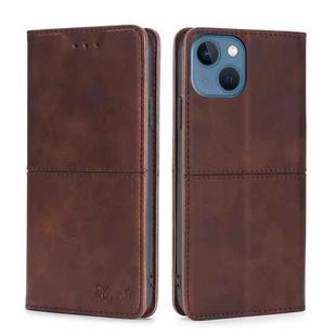 For iPhone 14 Plus Cow Texture Magnetic Leather Phone Case (Dark Brown)