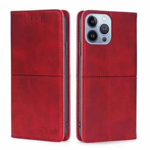 For iPhone 14 Pro Max Cow Texture Magnetic Leather Phone Case (Red)