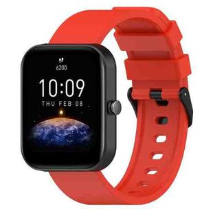 For Amazfit Bip 3 20mm Step Silicone Strap Stainless Steel Black Buckle(Red)