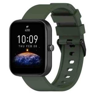 For Amazfit Bip 3 20mm Step Silicone Strap Stainless Steel Black Buckle(Army Green)