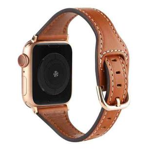 T-shaped Genuine Leather Starry Sky Watch Band For Apple Watch Series 9&8&7 41mm / SE 3&SE 2&6&SE&5&4 40mm / 3&2&1 38mm(Bown and Gold Buckle)