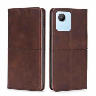 For Realme C30 4G/Narzo 50i Prime Cow Texture Magnetic Leather Phone Case(Dark Brown)