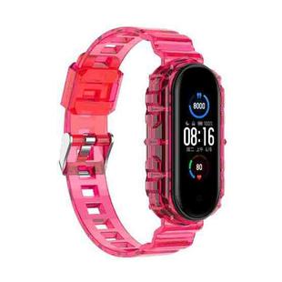 For Xiaomi Mi Band 5/6/7 Universal TPU Integrated Watch Band(Transparent Rose Red)