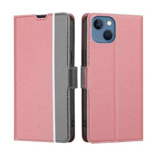 For iPhone 14 Twill Texture Side Button Leather Phone Case (Pink)