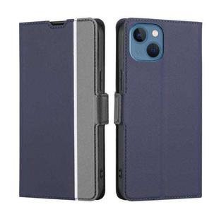 For iPhone 14 Twill Texture Side Button Leather Phone Case (Blue)