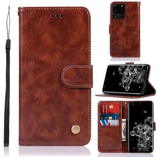 For Galaxy S20 Ultra Retro Copper Button Crazy Horse Horizontal Flip PU Leather Case with Holder & Card Slots & Wallet & Lanyard(Brown)