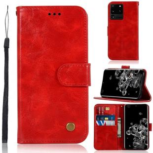 For Galaxy S20 Ultra Retro Copper Button Crazy Horse Horizontal Flip PU Leather Case with Holder & Card Slots & Wallet & Lanyard(Red)