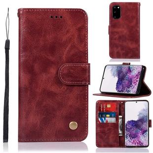 For Galaxy S20 Retro Copper Button Crazy Horse Horizontal Flip PU Leather Case with Holder & Card Slots & Wallet & Lanyard(Wine Red)