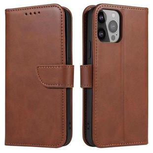 For iPhone 14 Pro Max Calf Texture Buckle Flip Leather Phone Case (Brown)