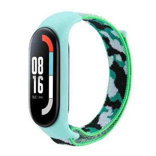 For Xiaomi Mi Band 5/6/7 Nylon Loop Integrated Camo Woven Strap(深绿迷彩)