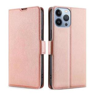 For iPhone 14 Pro Max Ultra-thin Voltage Side Buckle Leather Phone Case (Rose Gold)