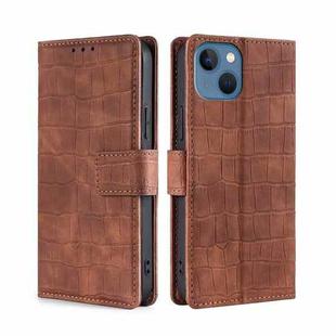 For iPhone 14 Skin Feel Crocodile Magnetic Clasp Leather Phone Case (Brown)