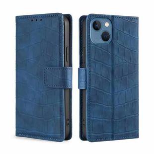 For iPhone 14 Skin Feel Crocodile Magnetic Clasp Leather Phone Case (Blue)