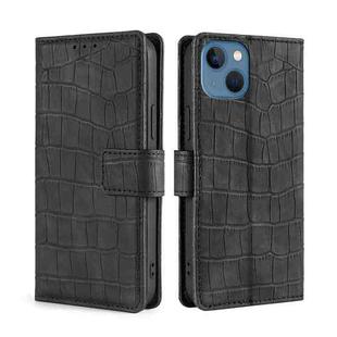 For iPhone 14 Plus Skin Feel Crocodile Magnetic Clasp Leather Phone Case (Black)