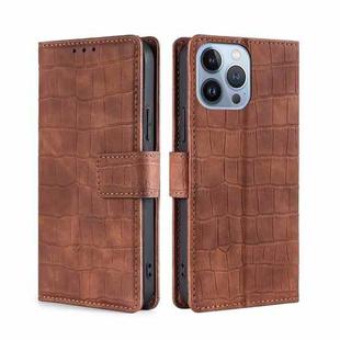 For iPhone 14 Pro Skin Feel Crocodile Magnetic Clasp Leather Phone Case(Brown)