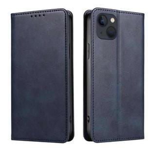 For iPhone 14 Calf Texture Magnetic Flip Leather Phone Case (Blue)
