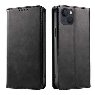 For iPhone 14 Plus Calf Texture Magnetic Flip Leather Phone Case (Black)