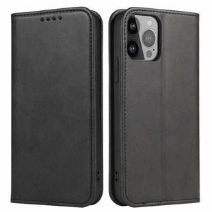 For iPhone 14 Pro Calf Texture Magnetic Flip Leather Phone Case(Black)