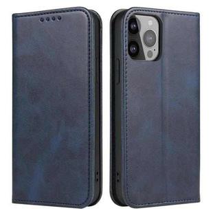 For iPhone 14 Pro Calf Texture Magnetic Flip Leather Phone Case(Blue)