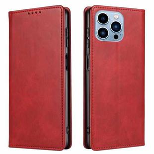 For iPhone 14 Pro Max Calf Texture Magnetic Flip Leather Phone Case (Red)