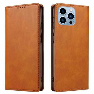 Calf Texture Magnetic Flip Leather Phone Case For iPhone 14 Pro Max(Khaki)