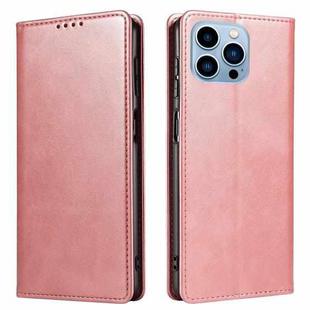 Calf Texture Magnetic Flip Leather Phone Case For iPhone 14 Pro Max(Rose Gold)