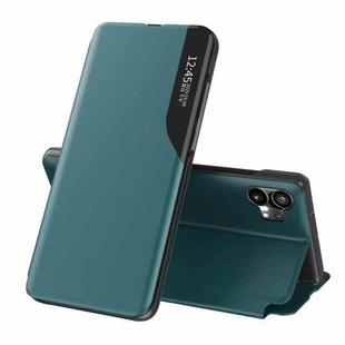 For Nothing Phone 1 Side Display Flip Leather Phone Case with Holder(Green)