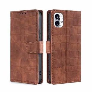 For Nothing Phone 1 Skin Feel Crocodile Magnetic Clasp Leather Phone Case(Brown)