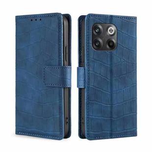 For OnePlus 10T Skin Feel Crocodile Magnetic Clasp Leather Phone Case(Blue)