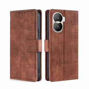 For Honor X40i Skin Feel Crocodile Magnetic Clasp Leather Phone Case(Brown)