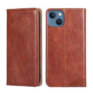 For iPhone 14 Gloss Oil Solid Color Magnetic Leather Phone Case (Brown)