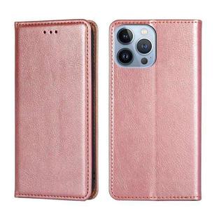 For iPhone 14 Pro Gloss Oil Solid Color Magnetic Leather Phone Case Pro(Rose Gold)