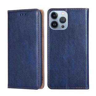For iPhone 14 Pro Max Gloss Oil Solid Color Magnetic Leather Phone Case (Blue)