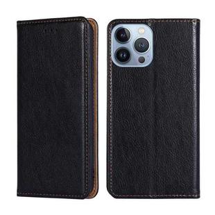 For iPhone 14 Pro Max Gloss Oil Solid Color Magnetic Leather Phone Case (Black)