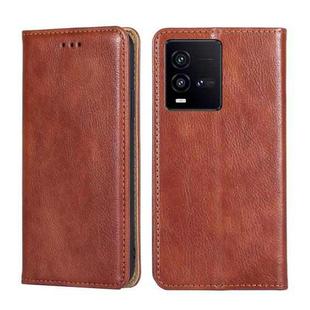For vivo iQOO 10 Gloss Oil Solid Color Magnetic Leather Phone Case(Brown)