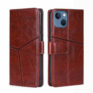 For iPhone 14 Plus Geometric Stitching Leather Phone Case (Dark Brown)