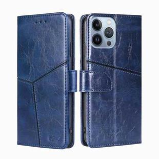 For iPhone 14 Pro Geometric Stitching Leather Phone Case(Blue)