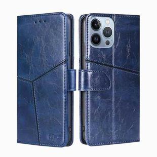 For iPhone 14 Pro Max Geometric Stitching Leather Phone Case (Blue)