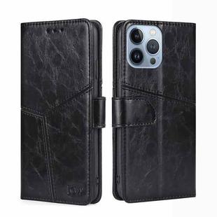 For iPhone 14 Pro Max Geometric Stitching Leather Phone Case (Black)