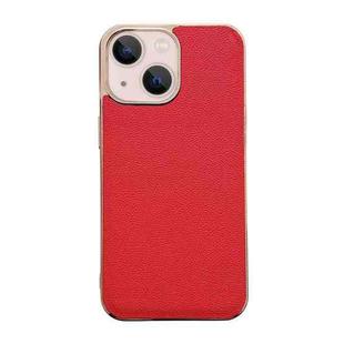 For iPhone 14 Genuine Leather Luolai Series Nano Electroplating Phone Case (Red)