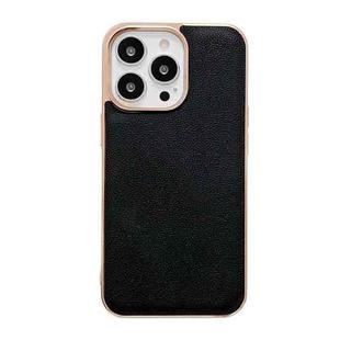 For iPhone 14 Pro Genuine Leather Luolai Series Nano Electroplating Phone Case(Black)