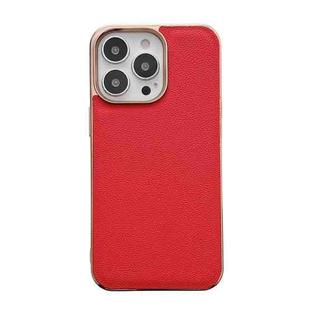 For iPhone 14 Pro Genuine Leather Luolai Series Nano Electroplating Phone Case(Red)