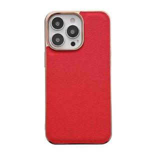 For iPhone 14 Pro Max Genuine Leather Luolai Series Nano Electroplating Phone Case (Red)