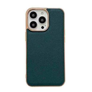 For iPhone 14 Pro Max Genuine Leather Luolai Series Nano Electroplating Phone Case (Dark Green)