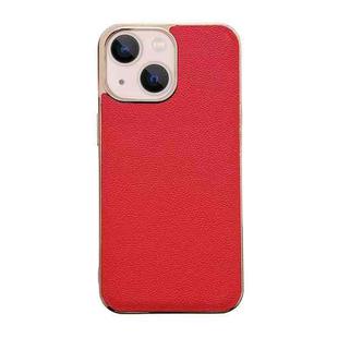 For iPhone 13 Genuine Leather Luolai Series Nano Electroplating Phone Case(Red)