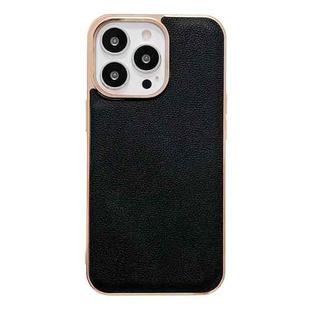 For iPhone 13 Pro Genuine Leather Luolai Series Nano Electroplating Phone Case (Black)