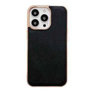 For iPhone 13 Pro Max Genuine Leather Luolai Series Nano Electroplating Phone Case (Black)