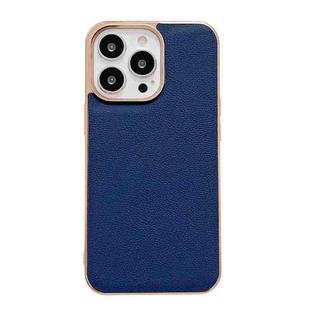 For iPhone 13 Pro Max Genuine Leather Luolai Series Nano Electroplating Phone Case (Dark Blue)
